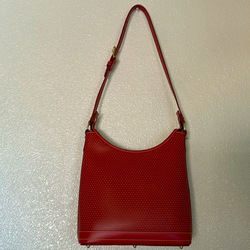 Dooney & Bourke Red and Yellow Perforated Leather Hobo Vintage - Picture 3 of 11